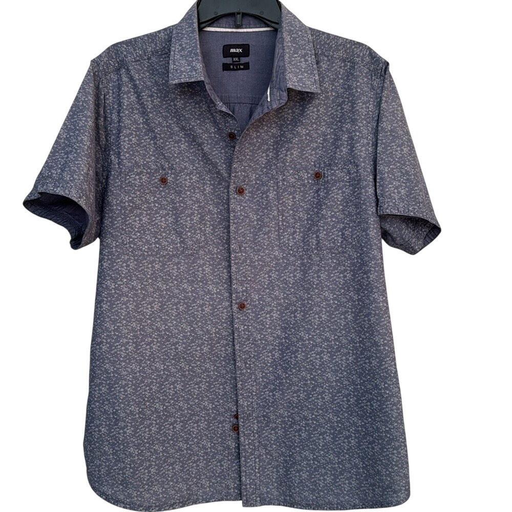 MAX. Slim fit,  Blue Button Down Shirt, Short Sleeve. Size XXL.
